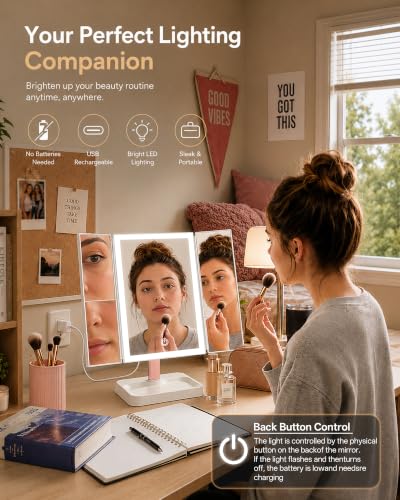 BERTHALESS Makeup Mirror Vanity Mirror with Lights, 1X 2X 3X Magnification - color: White