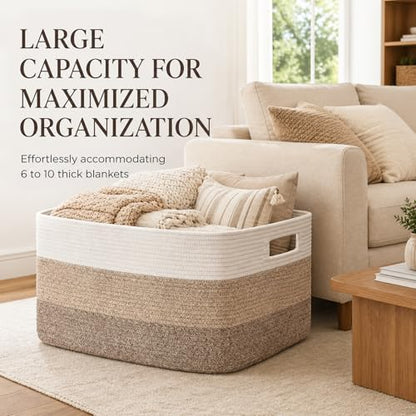 OIAHOMY Blanket Basket Laundry Basket Dog Toy Basket 75L Gradient Brown - color: Gradient Yellow, size: 22”x17”x12”