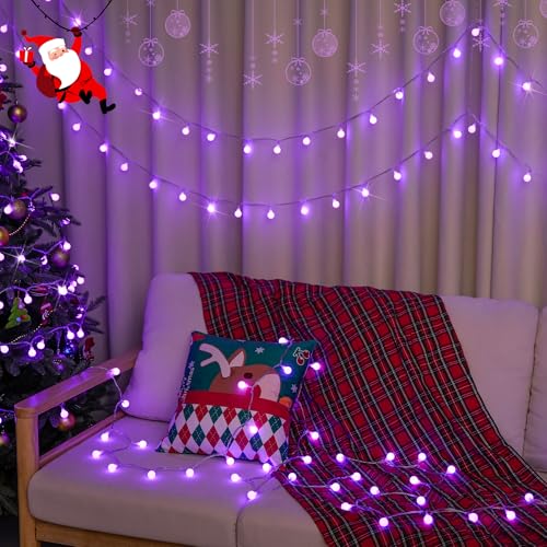 JMEXSUSS Connectable 100 LED Globe Purple Halloween Lights Indoor 8 Modes - color: Purple, size: 100 LED Plug