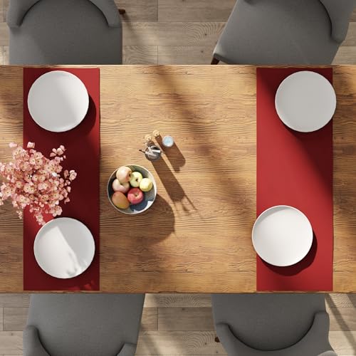 Encasa XO Table Runner, Cotton Canvas Dining Runner 13"x36" - color: Deep Red, size: 13x36 in