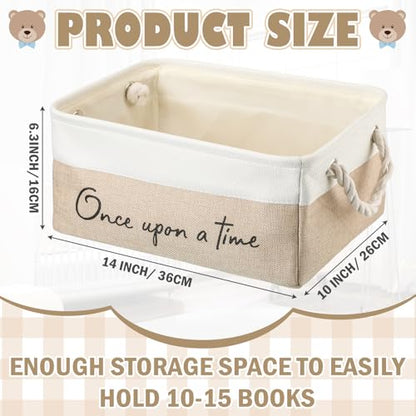 Marsui 1 Pcs Book Storage Basket Book Bin Once Upon a Time, White Brown - color: White Brown, size: Once Upon A Time
