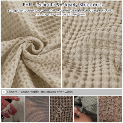 PHF 100% Cotton Waffle Oversized King Big Blanket, 120" X 120" Simply Taupe - color: Khaki/Simply Taupe, size: Oversized King(120" x 120")