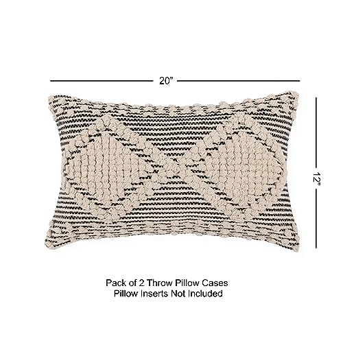 · REDEARTH · Boho Textured Handwoven Throw Pillow Cases, Diamond Medley - color: Diamond Medley Black, size: 20" x 12" (Pack of 2)
