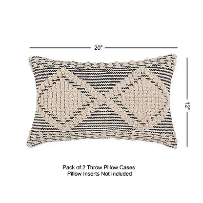 · REDEARTH · Boho Textured Handwoven Throw Pillow Cases, Diamond Medley - color: Diamond Medley Black, size: 20" x 12" (Pack of 2)