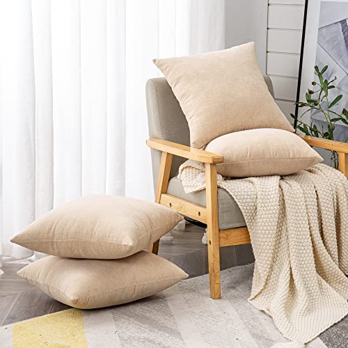 GAWAMAY Beige Chenille Throw Pillow Covers 18x18 Set of 4 for Couch - color: Beige, size: 18" x 18" (Pack of 4)