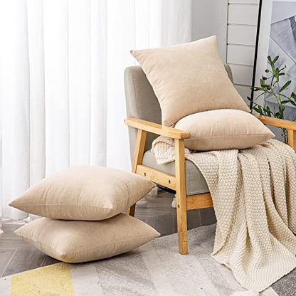 GAWAMAY Beige Chenille Throw Pillow Covers 18x18 Set of 4 for Couch - color: Beige, size: 18" x 18" (Pack of 4)