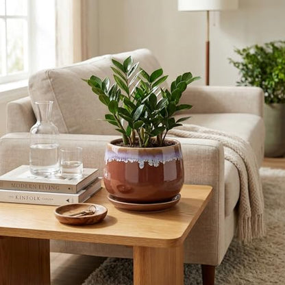 Ceramic Pots for Plants 7 Inch, Ceramic Planters, Red-Purple - size: 7 Inch, style: Red-purple