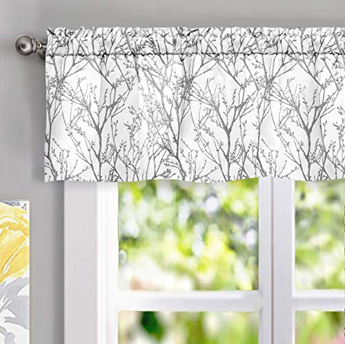 DriftAway Tree Branch Lined Valance Double Layer Blackout Thermal Insulated Abstract Ink Printing Window Curtain Valance Rod Pocket 52 Inch by 14 Inch Plus 2 Inch Header Silver Gray 1 Pack - color: Silver Gray, size: 52"W x 14"L (Pack of 1)