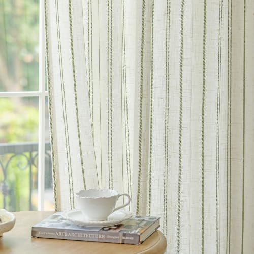 MYSKY HOME Linen Curtains Green Striped for Bedroom 63 Inches Long Set of 2 - color: Green, size: 50"W x 63"L (Pack of 2)