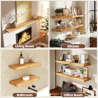 fuqing Live Edge Floating Shelves for Wall, 48 Inch Solid Elm Wood Shelves - color: Natural Elm Live Edge - 8"d, size: 48"L - 1Pack
