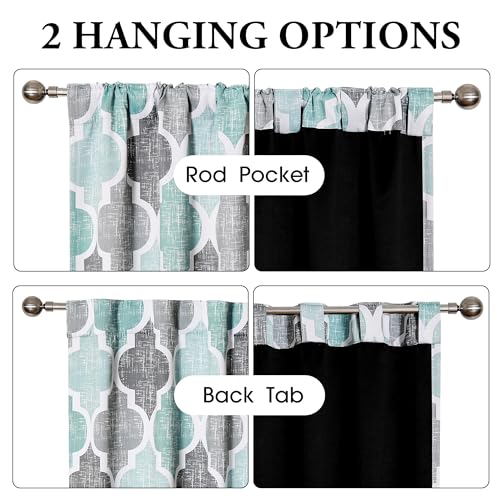 Beauoop Moroccan 100% Blackout Curtains Bedroom Aqua Grey 50x96 2 Panels - color: Rod Pocket | Aqua and Grey, size: 50"W x 96"L (Pack of 2)