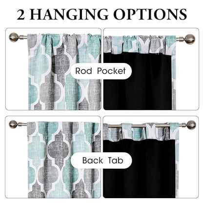 Beauoop Moroccan 100% Blackout Curtains Bedroom Aqua Grey 50x96 2 Panels - color: Rod Pocket | Aqua and Grey, size: 50"W x 96"L (Pack of 2)