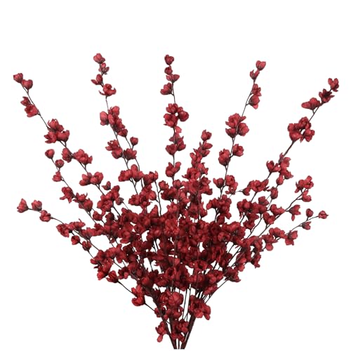 IPOPU Red Delphinium Artificial Flowers,5PCS Faux Larkspur Flowers 45.6in Tall Fake Flowers with Long Stem for Floor Vase Table Centerpieces Wedding Home Garden Decor (Red) - color: Red