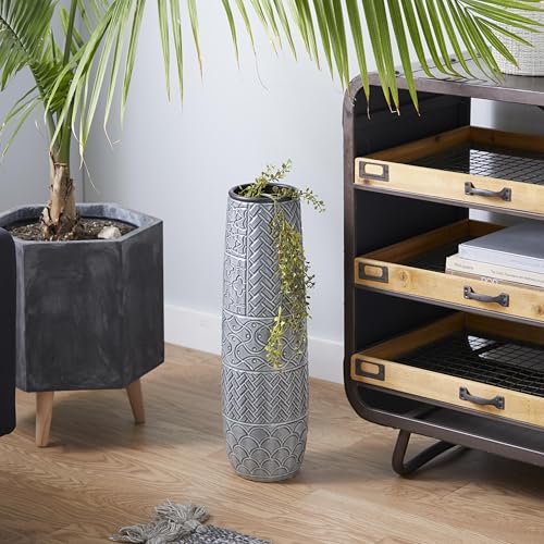 Deco 79 Ceramic Decorative Vase Slim Engraved Patterned Centerpiece Vase, Flower Vase for Home Decoration 7" x 7" x 22", Gray - size: 7" x 7" x 22"