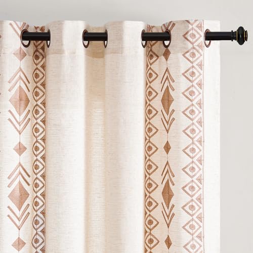 Boho Curtains 2 Panels for Living Room Geometric Patterned 84 Inch - color: Geometric-beige, size: 52"W x 84"L (Pack of 2)