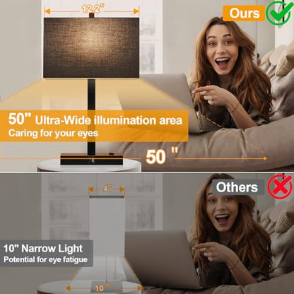 21" Touch Bedside lamps with 2 USB & AC Outlets, 3-Way Dimmable Bedside Table Lamps Set of 2 for Bedroom Living Room Office Reading, Black Shade Lamps for Night Stands, 2700K LED Bulbs Included - color: Black Linen & Matte Black