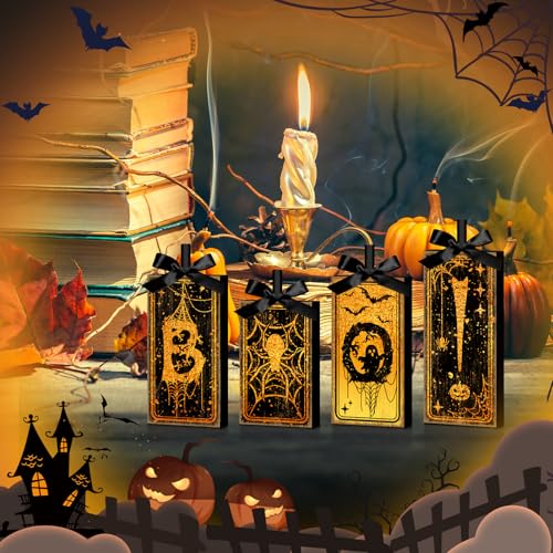 Britimes Halloween Ghost Tiered Tray Decor, 4 Pack, Wooden Table Sign - style: Tarot Boo