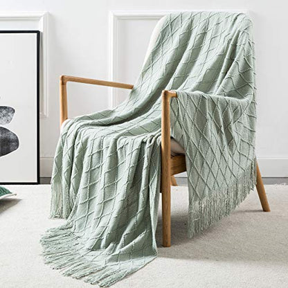 Homiest Aqua Knitted Throw Blanket with Fringe, 50x60 Inch - color: Aqua, size: 50" x 60"
