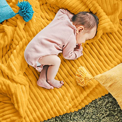 DISSA Fleece Blanket Twin Size – 60x80, Yellow - Soft, Plush, Fluffy, Fuzzy, Warm, Cozy – Perfect Throw for Couch, Bed, Sofa - with Pompom Fringe - Flannel Blanket - color: Yellow, size: 60x80"