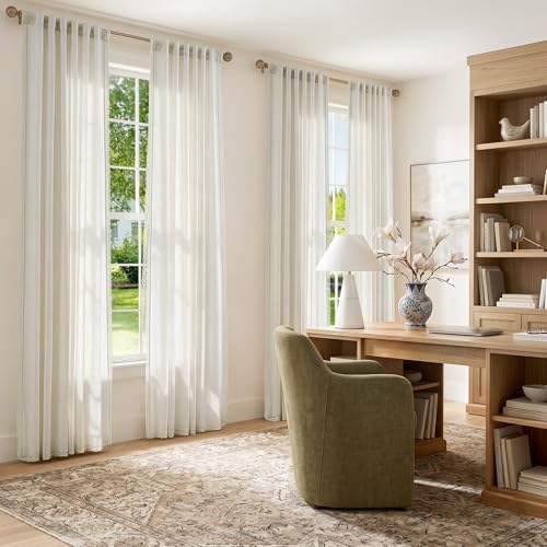 jinchan Beige Linen Curtains with Laced Trim Back Tab 50x 90 Inch 2 Panels - color: Laced Beige, size: 50"W x 90"L (Pack of 2)