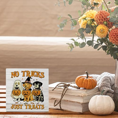 JHFDTY No Tricks Just Treats Dog Pumpkin Halloween Decorations Sign - color: Treats