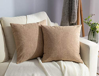 Stellhome Linen Throw Pillow Covers Square Solid Farmhouse Burlap Cushion Covers for Bed Couch Sofa Bench, 18 x 18 inch (45 cm), Natural Linen, Set of 2 - color: Natural Linen, size: 18" x 18" (Pack of 2)