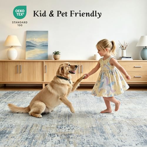 5x7 Area Rugs for Living Room Bedroom, Washable Non Slip Blue Rug - color: Blue, size: 5' x 7' (Rectangular)