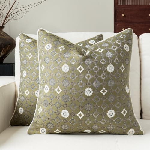 Decorative Vintage Floral Throw Pillow Covers 18x18, Green, 2PC - color: Olive Green, size: 18" x 18" (Pack of 2)