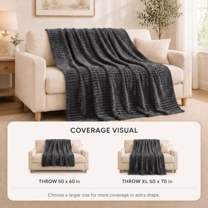 HIMEET Charcoal Grey Throw Blanket for Couch, 300GSM Ribbed, 50 x 60 in - color: Charcoal Grey, size: Throw (50" x 60")