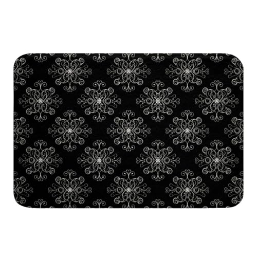 jejeloiu Gothic Bathroom Rugs Microfiber 20"x32" Black Silver Scroll Damask Bath Mats Non-Slip Silver Damask Baroque Bathroom Accessories Floor Doormats Soft Door Mat - color: Black Silver, size: 20"x32"