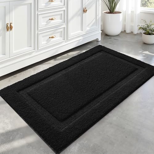 LUMI Large Bathroom Rugs Soft Absorbent, Non Slip Bath Mat 24x43, Black - color: Black, size: 24" X 43"