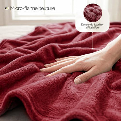 Soft Fleece Blanket for Bed Queen Size Burgundy (90x90 Inch) - color: Burgundy, size: Queen (90x90 Inch)