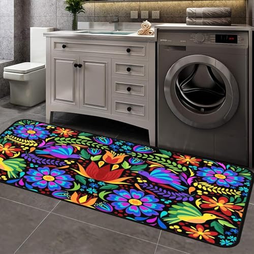 Floral Mexican Birds Doormat Area Rugs Floor Mat for Patio Front Door Entry Garage Kitchen Bathroom 72x24 in - size: 72x24 in