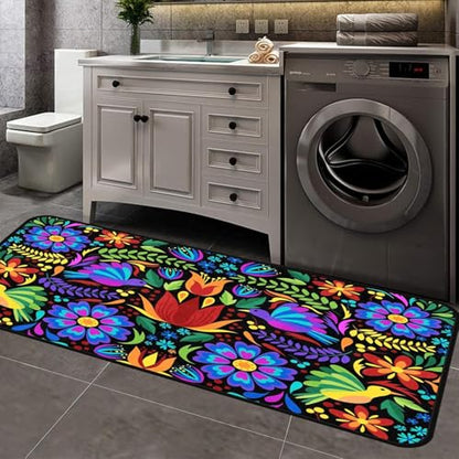 Floral Mexican Birds Doormat Area Rugs Floor Mat for Patio Front Door Entry Garage Kitchen Bathroom 72x24 in - size: 72x24 in