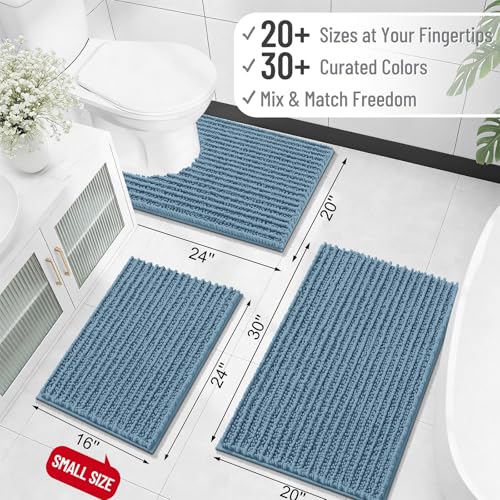 OLANLY Bathroom Rugs 30x20, Thick Soft Absorbent Chenille Bath Rugs - color: Airy Blue, size: 30" x 20"
