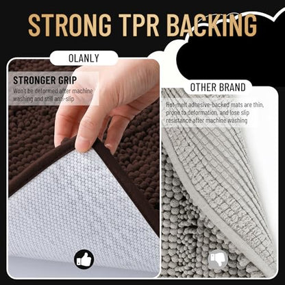 OLANLY Thick Bathroom Rugs 30x20, Soft Chenille Striped Bath Rugs, Brown - color: Brown, size: 30" X 20"
