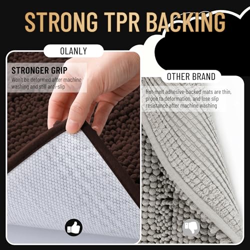 OLANLY Thick Large Bathroom Rugs 40x24, Soft Chenille Bath Rugs, Brown - color: Brown, size: 40" X 24"