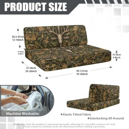 Camo Leaves Deer Skull Cross Print RV Dinette Cushion Covers 2 Pack Stretch Camper Cushion Slipcover Replacement RV Couch Cover Furniture Protector for RV Camper Car Bench - color: Camo Leaves Deer Skull Cross