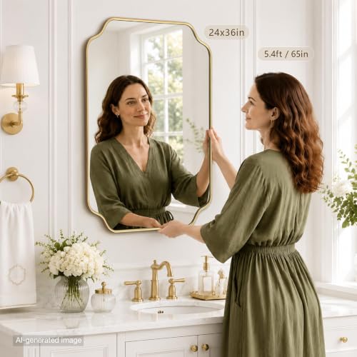 Besdomus Gold Modern Bathroom Mirror: 24"x36" Minimalist Vanity Wall Mirror - color: Gold, size: 36"L x 24"W