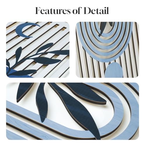Large Framed Boho Cutout Carved Wood Wall Art for Living Room, 24x36 Inch - color: Navy Blue