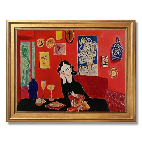 Gold Framed Modern Abstract Woman Wall Art Vintage Mid Century Home Lady Red Poster Colorful Expressionist Feminist Girl Canvas Painting Print Gallery Bedroom Wall Decor 8x10inch - color: Abstract girl, size: 8"L x 10"W