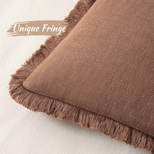 MIULEE Boho Linen Fringe Decorative Fall Throw Pillow Covers Brick 18x18 - color: Brick, size: 18" x 18" (Pack of 2)