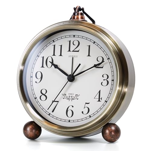 AYRELY® 5.3" Vintage Metal Analog Alarm Clock, Retro Desk and Table Clock - color: Round-gold