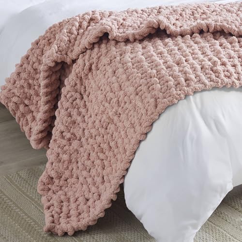Madison Park Chenille Chunky Knit All Season Throw Blanket, 50 x 60, Blush - color: Blush