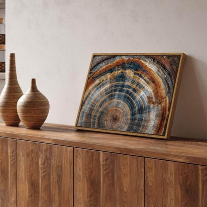 BingruiArt Faux Wood Tree Ring 04 Canvas Wall Art 12x16 Framed - color: Tree Ring - 02, size: 36"L x 24"W