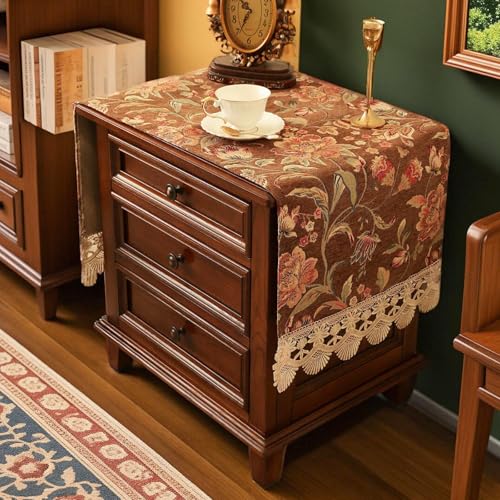 Nightstand Cover Lace Brown, Jacquard Floral Topper, 15.7x43.3 Inch - color: Brown, size: 43.3" x 15.7" (Rectangular)