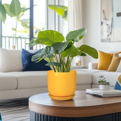Indoor Plant Pot, 7 Inch Round Ceramic Planter, Yellow - color: Gloss Yellow, size: 7 Inch