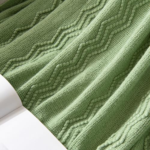 MIULEE Sage Green Knitted Boho Throw Blanket for Couch 50"x60" - color: Sage Green, size: 50" x 60"
