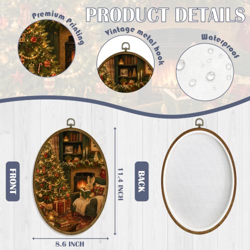 JMENGSSFL Cozy Christmas Living Room Bunny Reading Oval Wall Art8.6x11.4 - color: Christmas-1