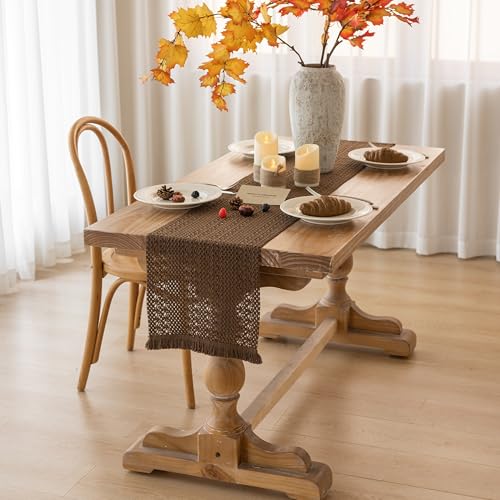Fall Thanksgiving Boho Macrame Brown Table Runner 13x72 Inch - color: Brown, size: 72"L